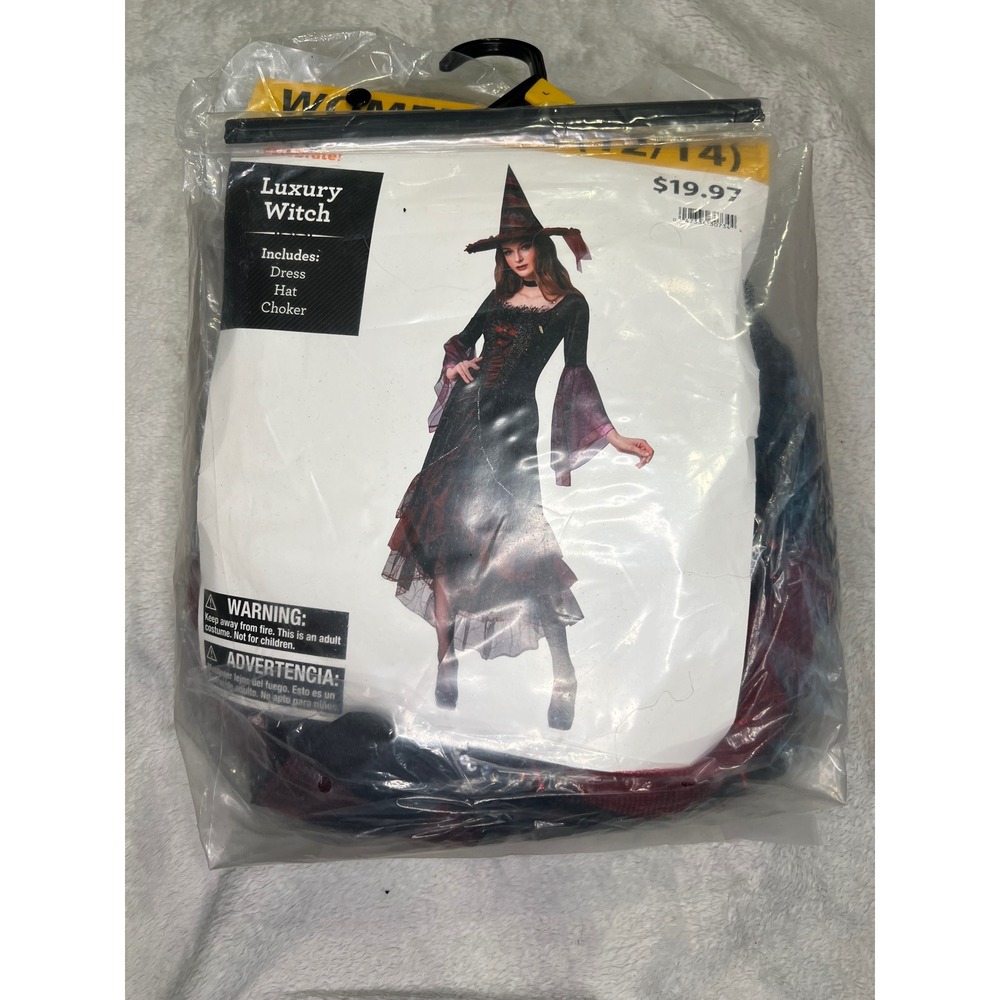Way to Celebrate Womens Luxury Witch Costume Dress Hat Choker Black Red L 12/14